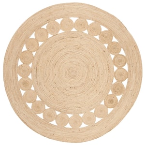 Natural Fiber Ivory 9 ft. x 9 ft. Border Woven Round Area Rug