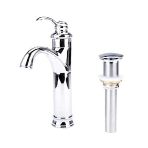 Transitional Single Hole Single-Handle Vessel Bathroom Faucet with Drain in Chrome