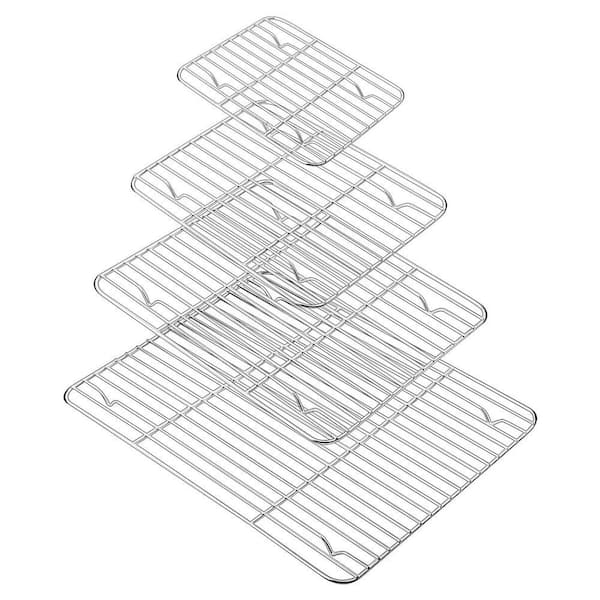 Stainless Steel Silver Cooling Rack Set Heavy Duty Wire Baking Roasting Grilling Cooking Oven Safe 4pcs