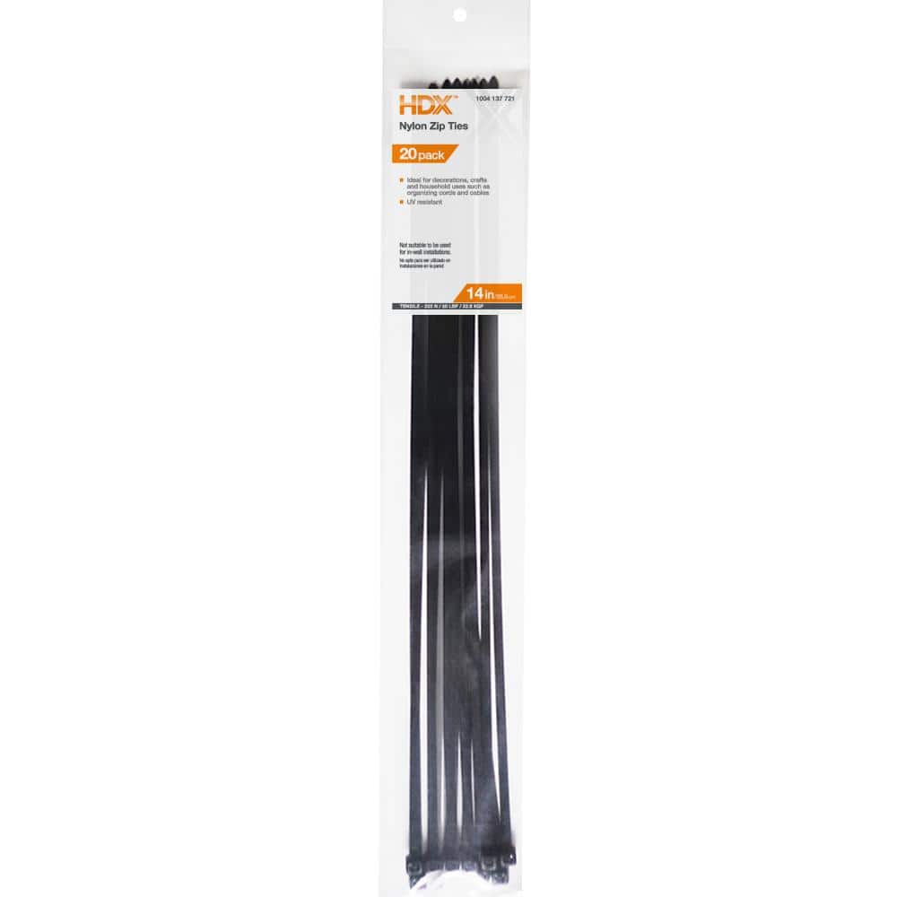 HDX 14 in. UV Resist Zip Ties, Black (20-Pack) FT-370STUV(20) - The ...