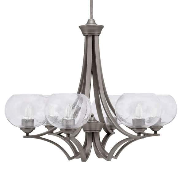 Unbranded Clevelend 6-Light Graphite Round Chandelier with 7 in. Clear Bubble Glass Shades, No bulbs included