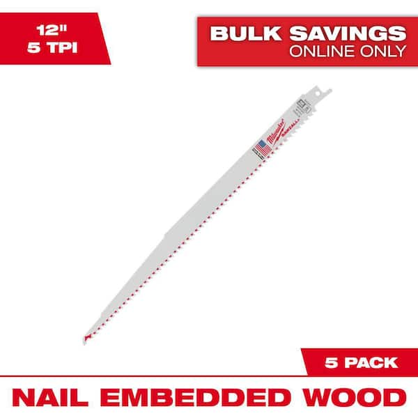 12 in. 5 TPI Thin Kerf Wood Cutting SAWZALL Reciprocating Saw Blades (5-Pack)