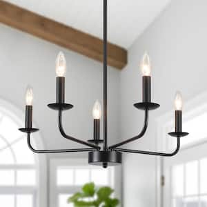 5-Light 24.04 in. Black Classic Chandelier for Kitchen Living Room with No Bulbs Included