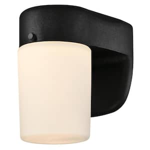 1-Light Black Outdoor Integrated LED Wall Lantern Sconce with Dusk to Dawn Sensor