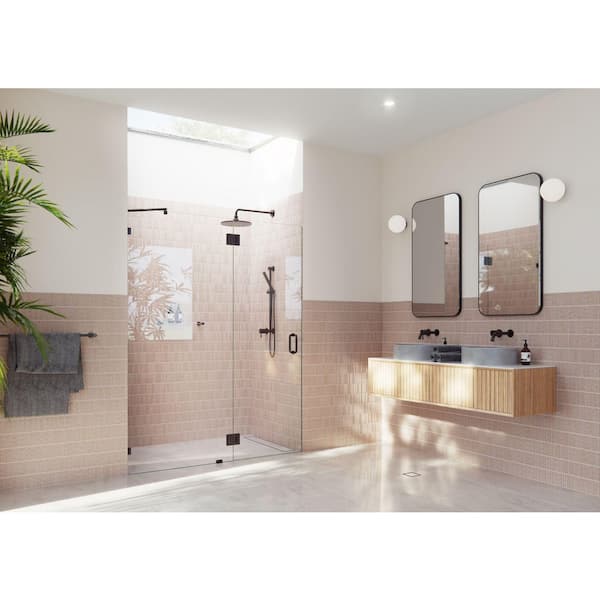Glass Warehouse Halo 59.75 in. W x 78 in. H Glass Hinged Frameless Shower Door in Oil Rubbed Bronze with Clear Glass