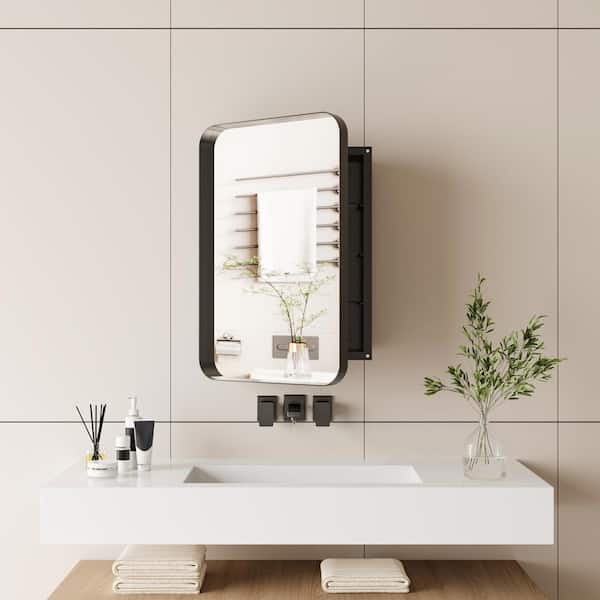 16 in. W x 24 in. H Rectangular Metal Medicine Cabinet with Mirror and Adjustable Shelves in Black