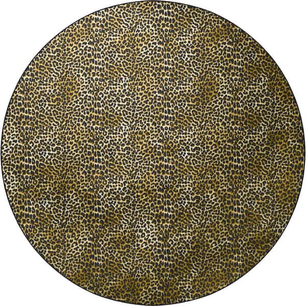 8' Round Gold Animal Print Runner Rug