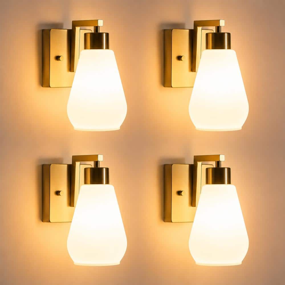 Brushed Brass Vanity Wall Sconce with White Opal Glass Shades(4-Pack) price history on PriceWatchPro