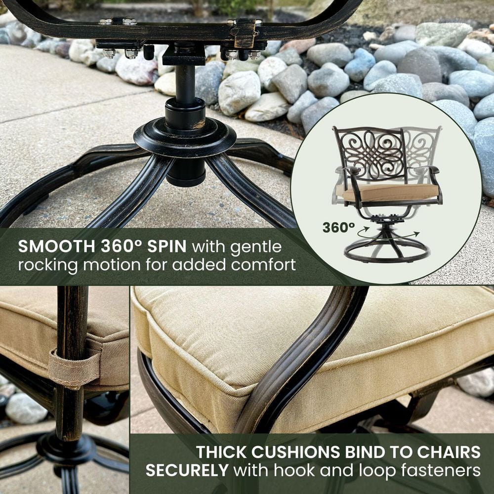 Natural Oat Aluminum 3-Piece Bistro Set with Cushions