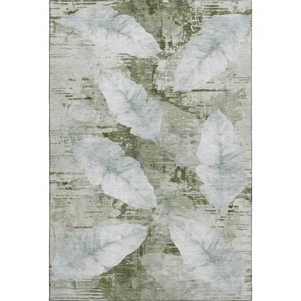 Mayfield Premium Machine Washable Abstract AMF2172 Aloe 9 ft. x 12 ft. Area Rug