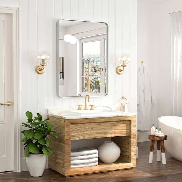 24 in. W x 36 in. H Modern Rectangular Brushed Nickel Aluminum Framed Wall Bathroom Vanity Mirror