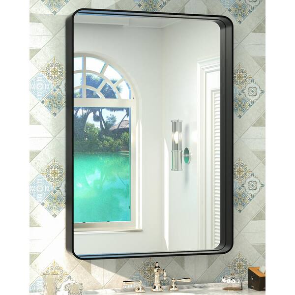 waterpar 30-in x 30-in Matte Black Round Flat Bathroom Vanity Mirror in the  Bathroom Mirrors department at