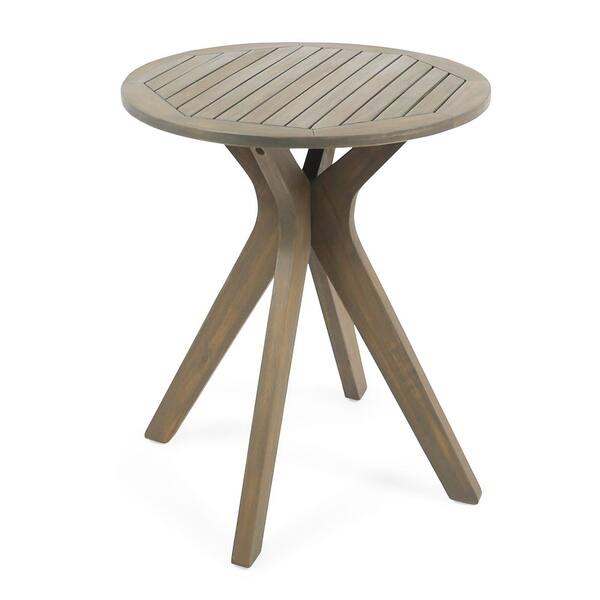 27.5" Gray Acacia Wood Outdoor Side Table