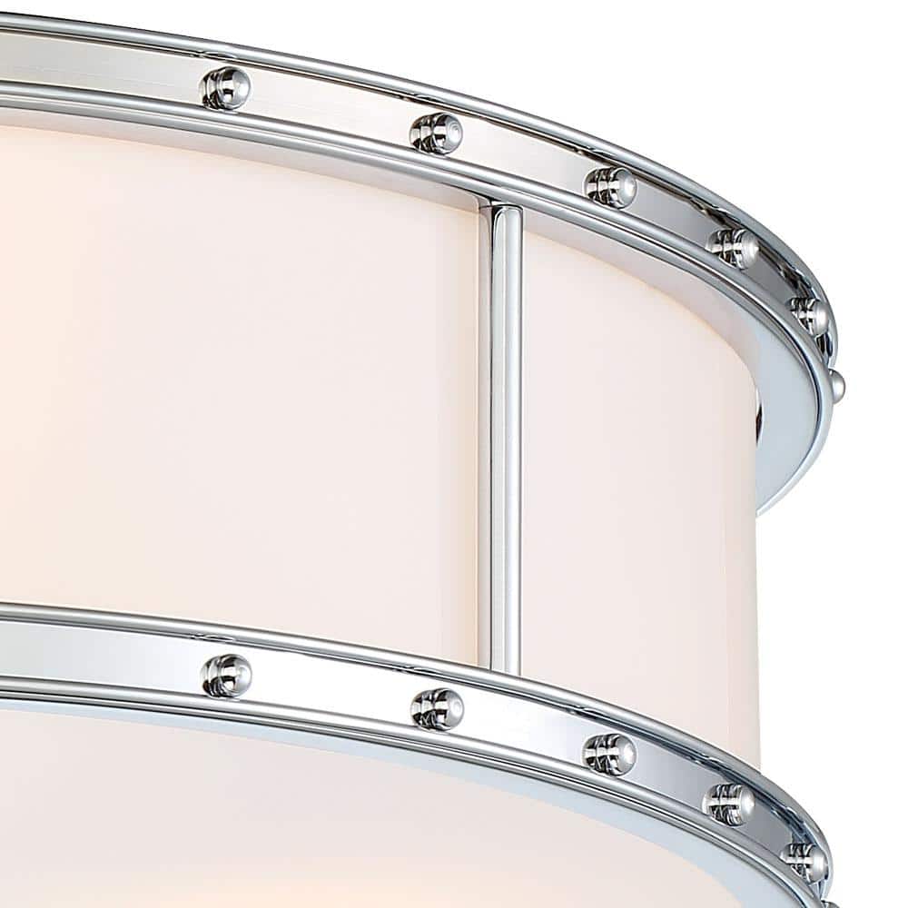 Etched Opal Chrome LED Drum Flush Mount Light, Indoor/Outdoor