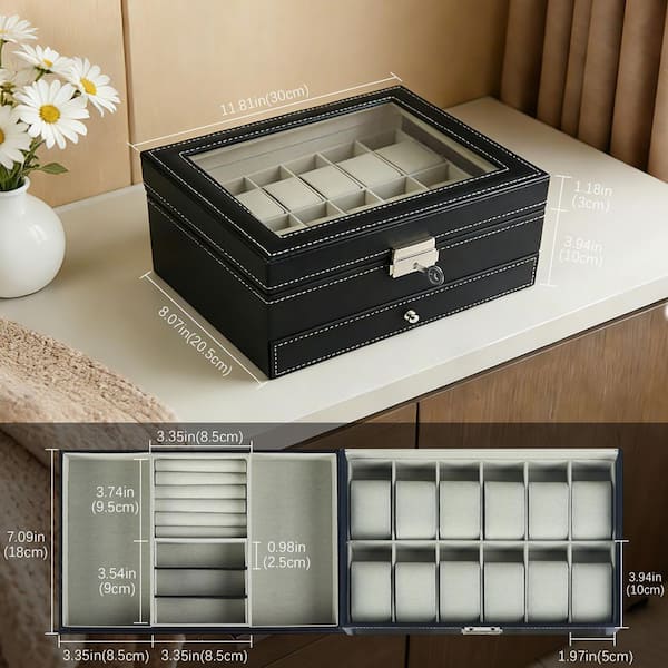 Vsmile 2-Tier Black Jewelry Storage Box, Storage Box for Necklaces