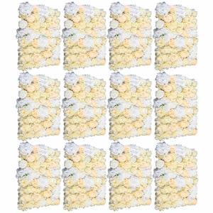 Yellow 23.6 in. x 15.7 in. Artificial Floral Wall Panel Silk Rose Backdrop Decor (12-Pieces)