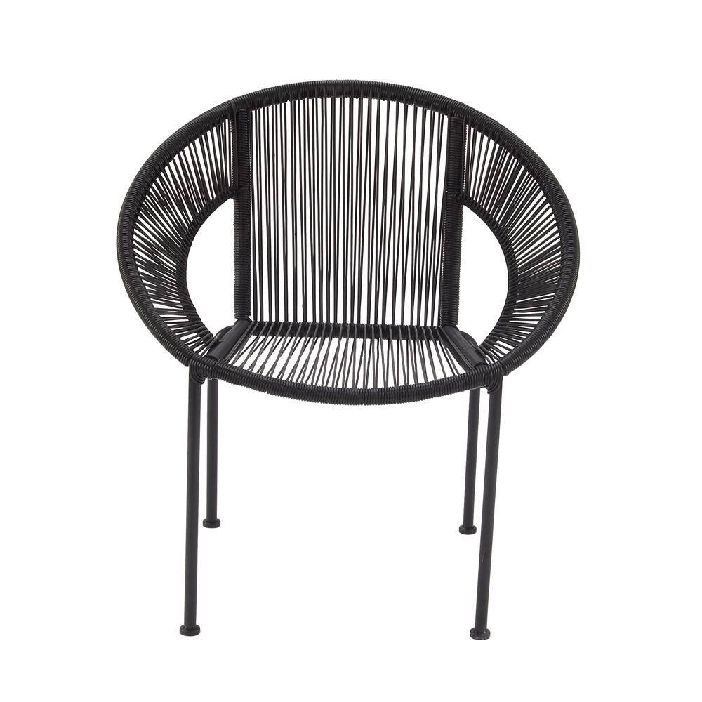 Mid-Century Modern Black Woven Patio Dining Chair