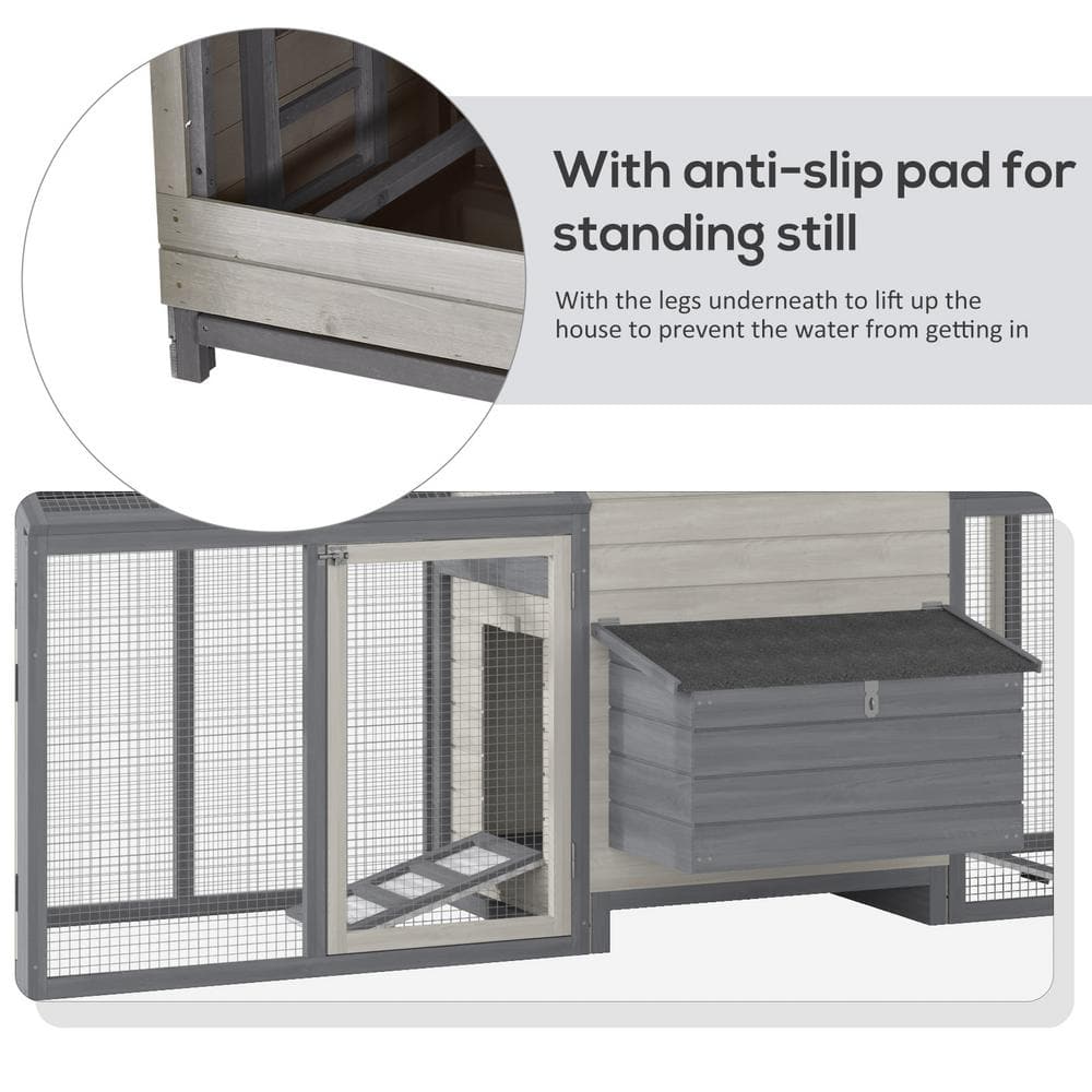 Gray and White Wooden Chicken Coop with Double Run and Nesting Box