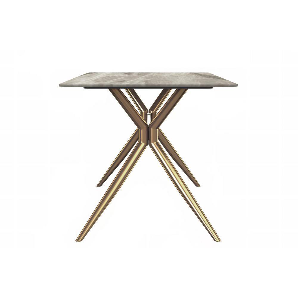 Deep Grey Glass Top Dining Table with Gold Steel Base