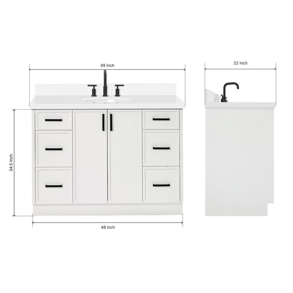 White Solid Wood Single Sink Bathroom Vanity with Quartz Top