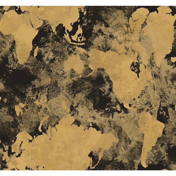 Seabrook Designs Galileo Abstract Map Metallic Gold and Ebony Paper Strippable Roll (Covers 60.75 sq. ft.)