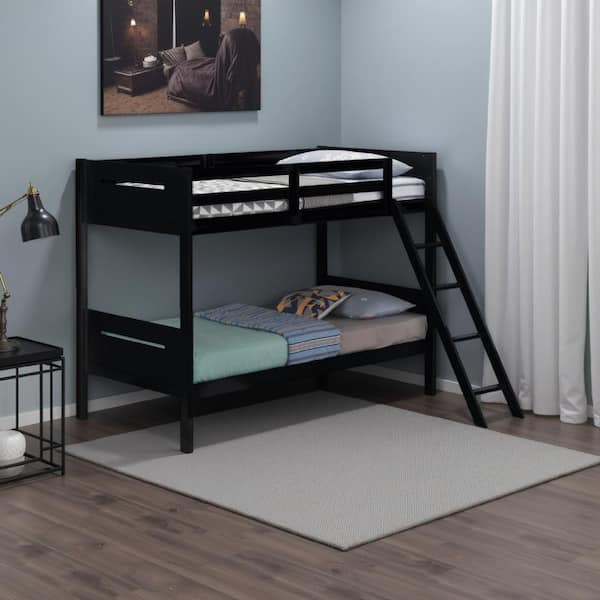 Amey Black Twin Over Twin Bunk Bed with Guard Rails and Attached Ladder