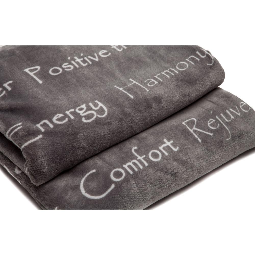 Gray Faux Fur and Sherpa Throw Blanket with Inspirational Words