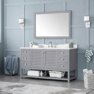 Grace 60 in. W x 22 in. D Bath Vanity in Pebble Grey with Cultured Marble Vanity Top in White with White Basin