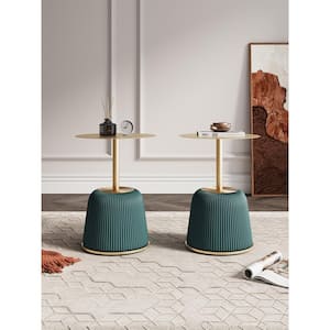 Anderson Modern 15.75 in. Green Round Metal Leatherette Upholstered End Table (Set of 2)
