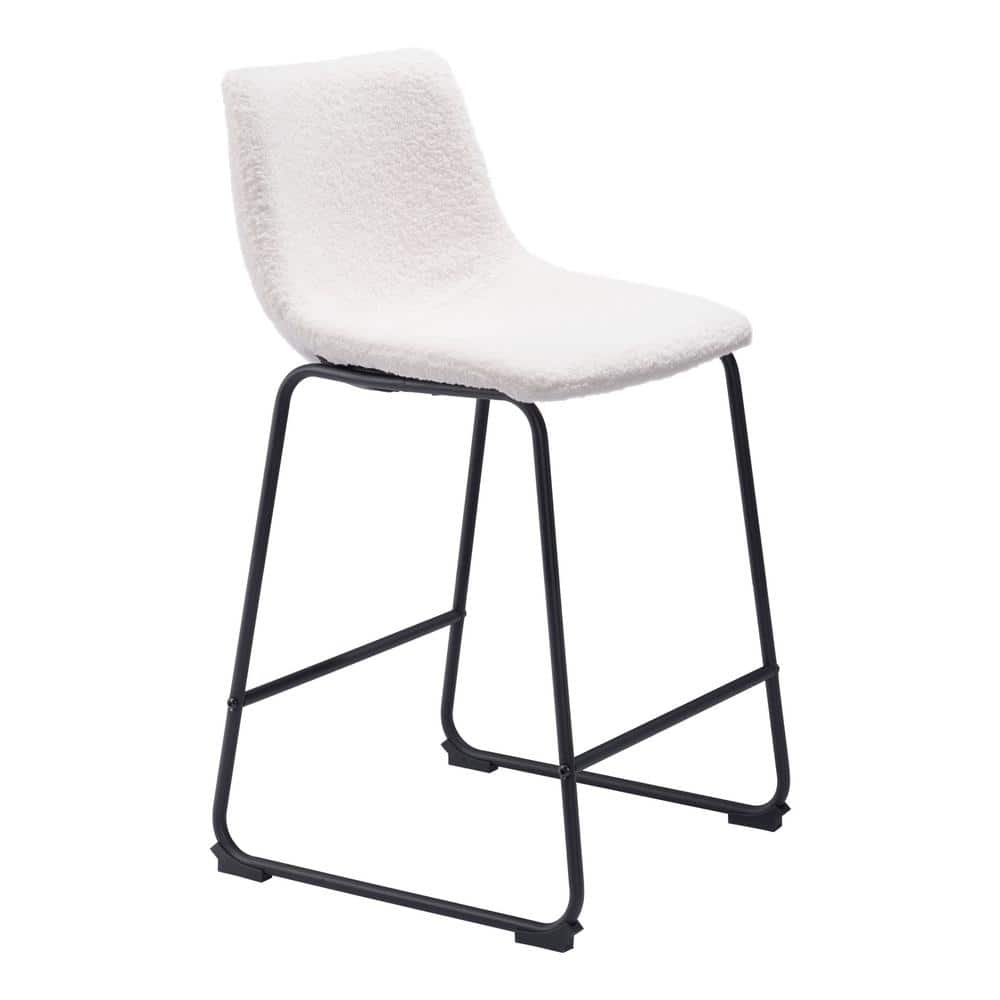 Ivory Upholstered Counter Stools with Black Metal Base, Set of 2