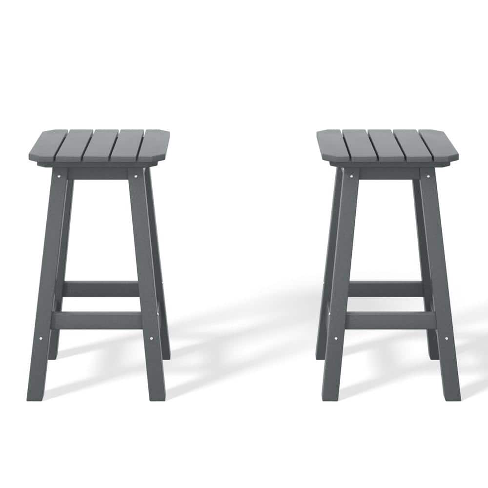 Laguna 24 in. Set of 2 HDPE Plastic All Weather Square Seat Backless Counter Height Outdoor Bar Stool in Gray price history on PriceWatchPro