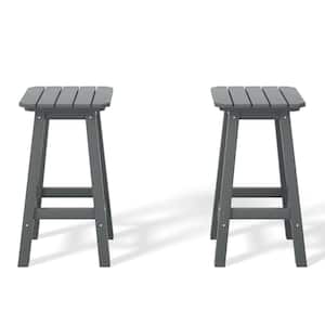 Laguna 24 in. Set of 2 HDPE Plastic All Weather Square Seat Backless Counter Height Outdoor Bar Stool in Gray