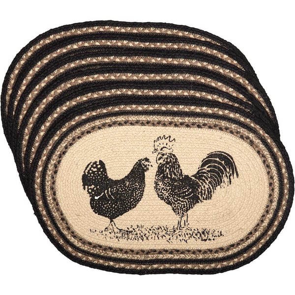 Farmhouse Kitchen Towels Farm Dish Towels Pig Rooster Chicken Cow Black Tan  Towels 5 piece