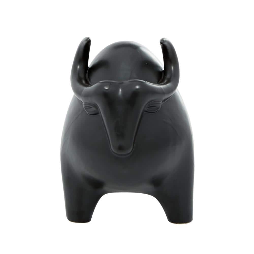 Elegant Noir 13'' Porcelain Bull Statue - Handcrafted Decor