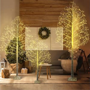 6/5/4 ft. Indoor/Outdoor Pre-Lit Artificial Christmas Tree Birch Tree with LED Lights (1 Set Contains 3 Sizes)