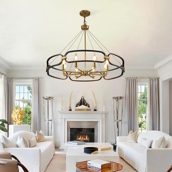 60 -Watt 8 Pendant Light Living Room Dimmable Candle Style Wagon Wheel Chandelier, No Bulbs Included