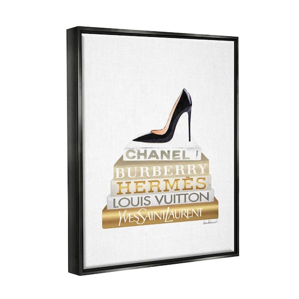 The Stupell Home Decor Collection Black Heels Gold White Bookstack Glam  Design by Amanda Greenwood Floater Frame Culture Wall Art Print 31 in. x 25  in. aa-520_ffg_24x30 - The Home Depot