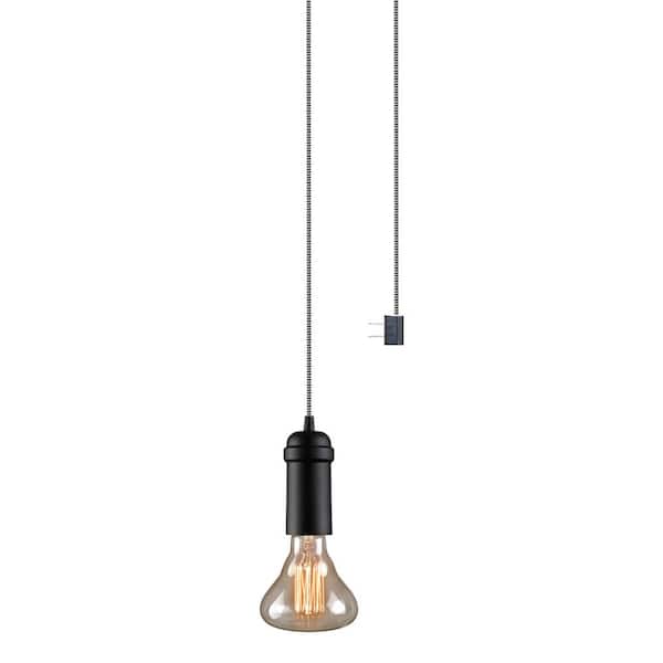 Globe Electric Edison 1-Light Matte Black Plug-In or Hardwired Vintage Hanging Socket Pendant
