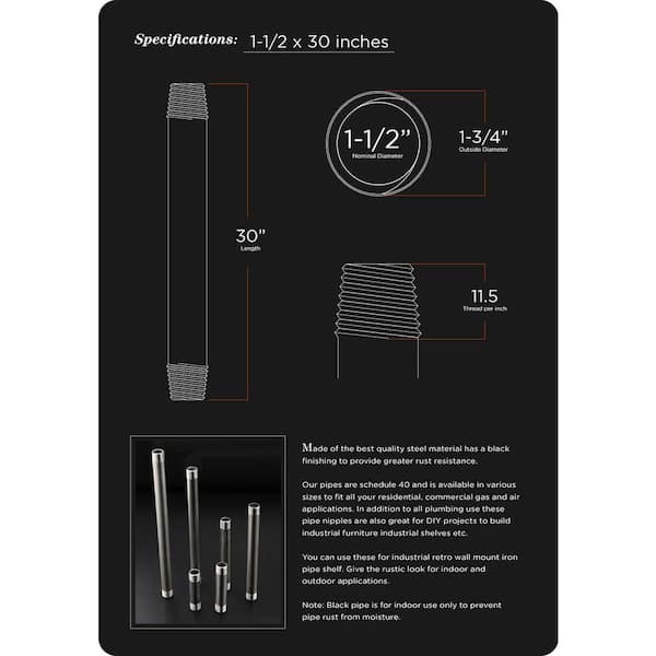 2 in. x 30 in. Black Steel Pipe (5-Pack)