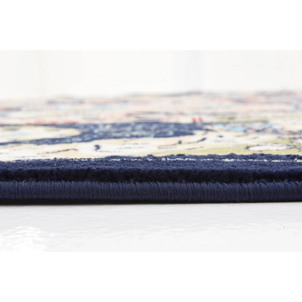 Navy Blue Round Synthetic Stain-Resistant Indoor Rug
