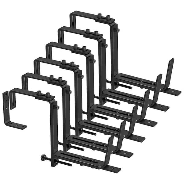 Adjustable Planter Box Brackets 6 to 12.5 in Black Iron Outdoor Universal Wall Railing Hooks with 6 Pack