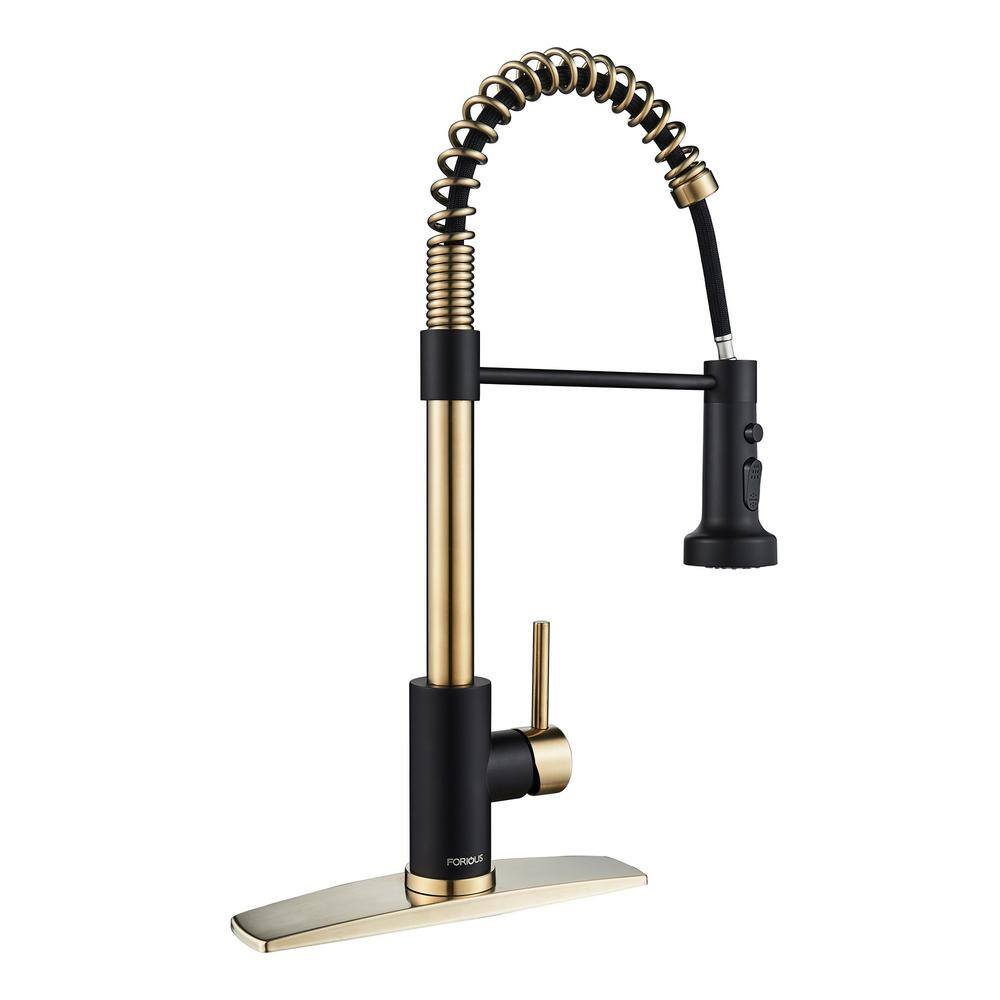 FORIOUS Single Spring Handle Kitchen Faucet with Pull Down