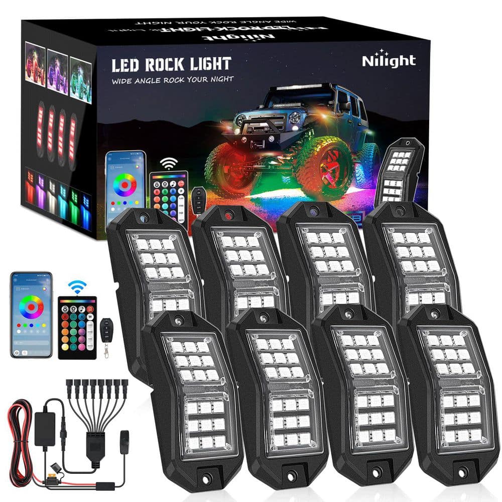 RGB LED Rock Lights Kit 8-Pods 18 LED, 700 Lumens Spotlight with Bluetooth and Remote, Underglow for ATV UTV Truck price history on PriceWatchPro