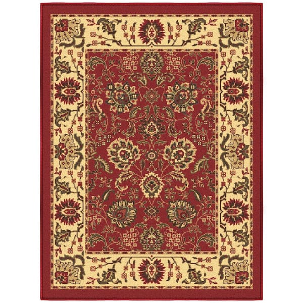 Ottohome Collection Non-Slip Rubberback Oriental Design 2x3 Indoor Entryway Mat, 2 ft. 3 in. x 3 ft., Dark Red