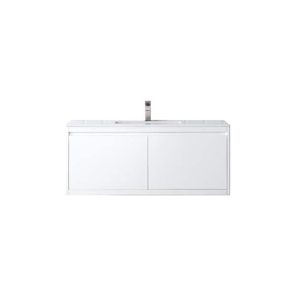 James Martin Vanities Milan 47.3 in. W x 18.1 in. D x 20.6 in. H Bathroom Vanity in Glossy White with Glossy White Composite Top