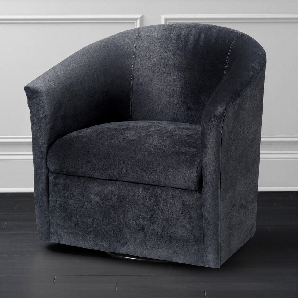 Elizabeth Charcoal Luxe Microfiber Barrel Swivel Chair