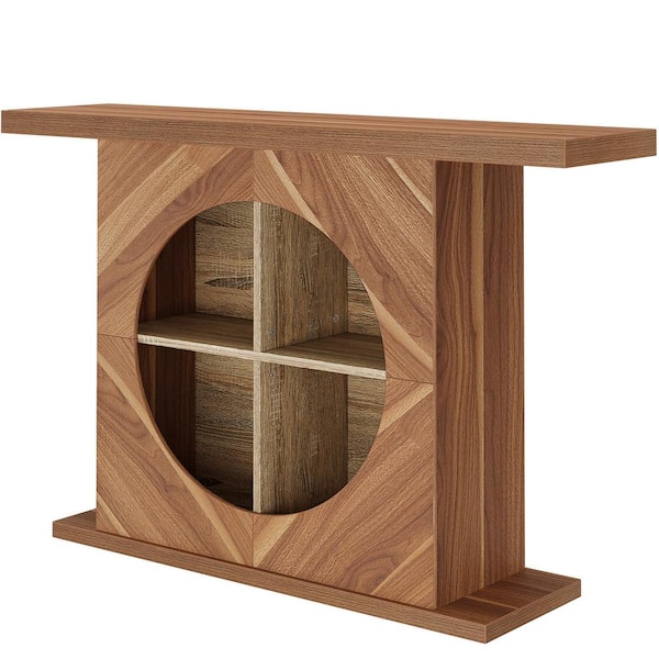 BYBLIGHT Turrella 47.24 in. Brown Rectangle Wood Console Table with 4-Cube Storage, Narrow Sofa Table Behind Couch, Foyer Table