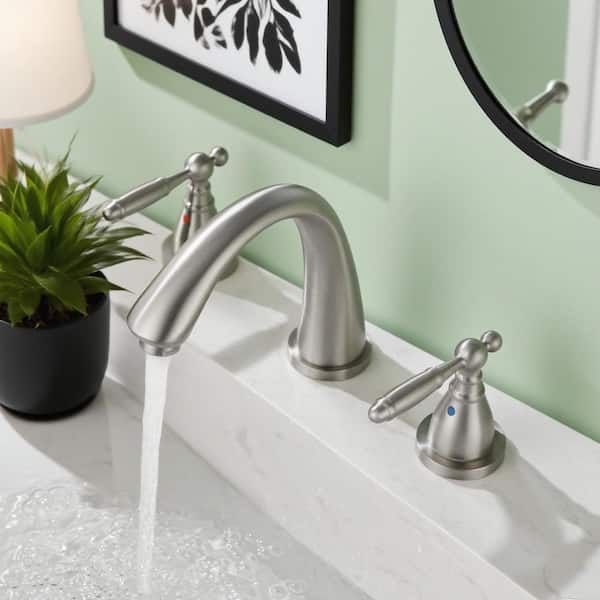 Vara 8 in. Widespread Vintage-inspired Bridge Double-Handle 5.91 in. H Bathroom Sink Faucet in Brushed Nickel