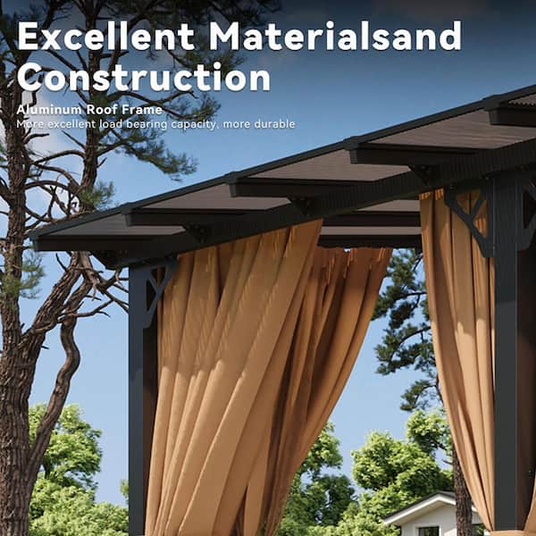 もぐ*ページ Sizzim 20 ft. x 10 ft. Wall-Mounted Sloped Roof Hardtop Gazebo