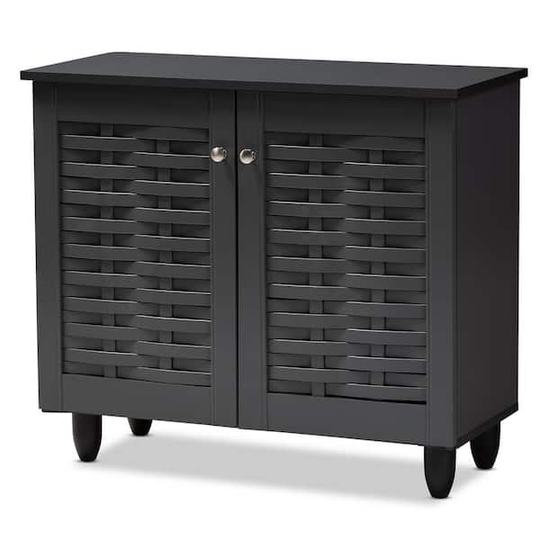 Baxton Studio 26.3 in. H x 30 in. W Gray Wood Shoe Storage Cabinet